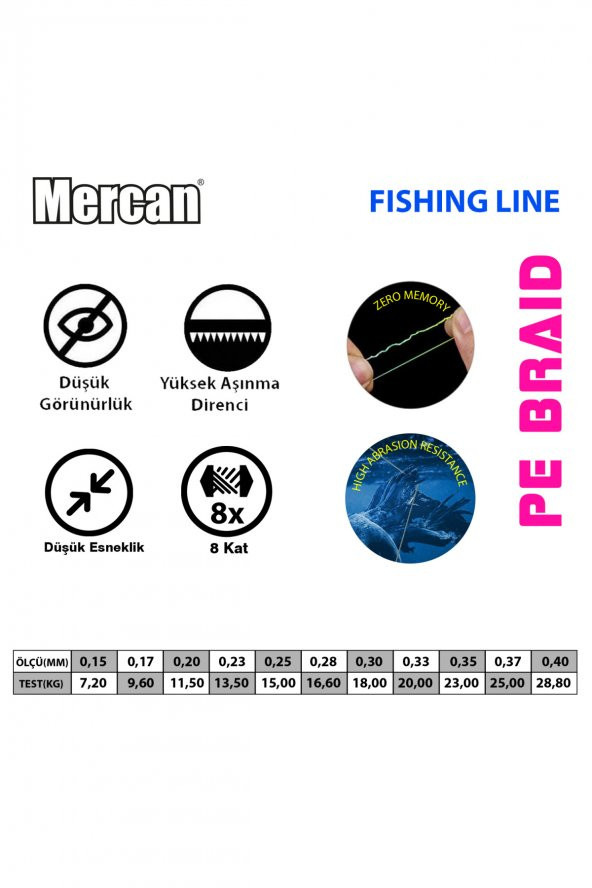 Mercan Platinum PE 8X Örgü İp 500 m Makara Misina - 3