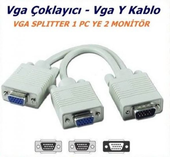 Vga Y Kablo Vga Kablo Çoğaltıcı Çoklayıcı Splitter Hub