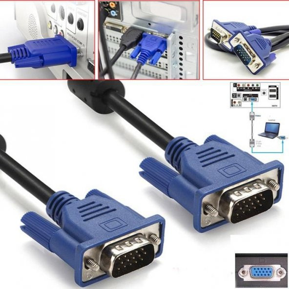 20 Metre Vga Kablo Monitör Projeksiyon Ekran Kablosu 15 Pın Vga