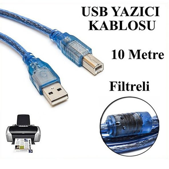 Usb2.0 Filtreli Yazıcı Scanner Kablosu - 10 Metre ürün görseli 1