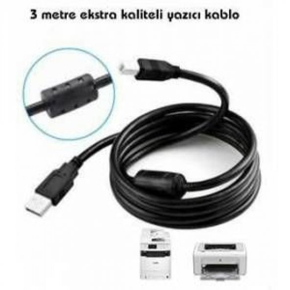 3 Metre Yazici Kablosu Lazer Yazici Kablo 3Mt Usb Printer Kablo