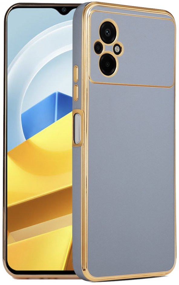 Xiaomi Poco M5 Kılıf Kenarları Gold Yüzeyi Pastel Renk Kamera Korumalı Kapak
