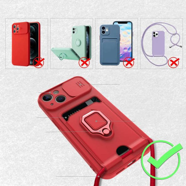 iPhone 13 Kılıf Zuma Kamera Korumalı İpli Silikon Kılıf - 3