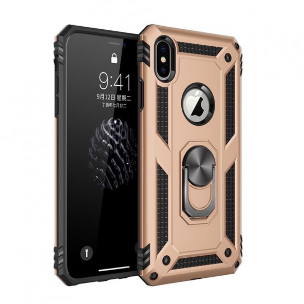 iPhone XS Kılıf Sofya Yüzüklü Standlı Korumalı Kılıf - 3