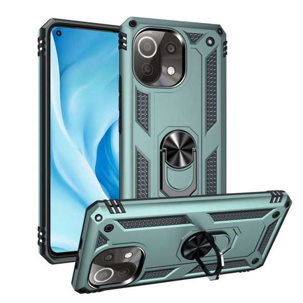 Xiaomi Mi 11 Lite Kılıf Sofya Yüzüklü Standlı Korumalı Kılıf - 11