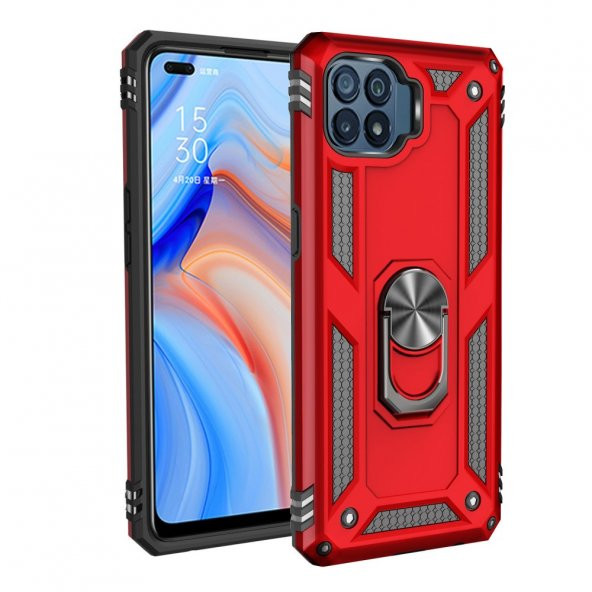Oppo Reno 4 Lite Kılıf Sofya Yüzüklü Standlı Korumalı Kılıf - 3