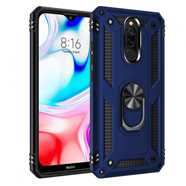 Xiaomi Redmi 8A Kılıf Sofya Yüzüklü Standlı Korumalı Kılıf - 8