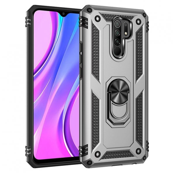 Xiaomi Redmi 9 Kılıf Sofya Yüzüklü Standlı Korumalı Kılıf - 6