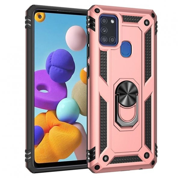 Samsung Galaxy A21S Kılıf Sofya Yüzüklü Standlı Korumalı Kılıf