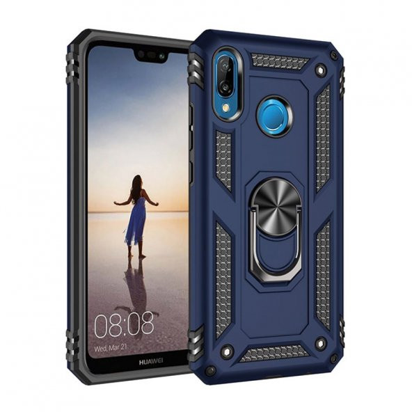 Huawei P20 Lite Kılıf Sofya Yüzüklü Standlı Korumalı Kılıf - 7
