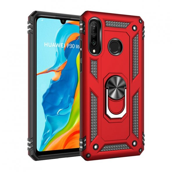 Huawei P30 Lite Kılıf Sofya Yüzüklü Standlı Korumalı Kılıf - 6