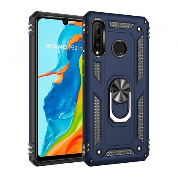 Huawei P30 Lite Kılıf Sofya Yüzüklü Standlı Korumalı Kılıf - 7