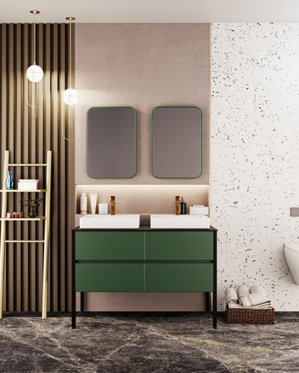 Karen Banyo Yeşim 120 CM Banyo Dolabı Seti, Lavabo Dahil