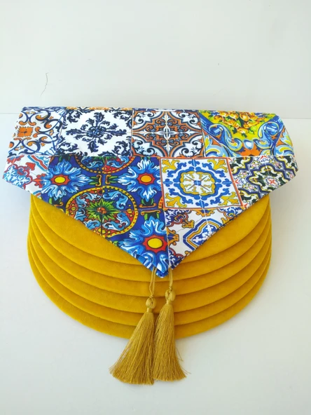 Ayşemce çini desenli runner, 6 sarı renk supla - 3