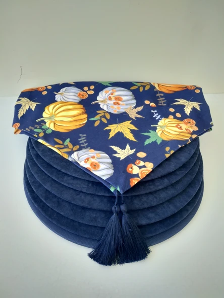 Ayşemce kabak desenli runner, 6 lacivert renk supla - 2
