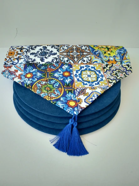 Ayşemce çini desenli runner, 4 lacivert renk supla