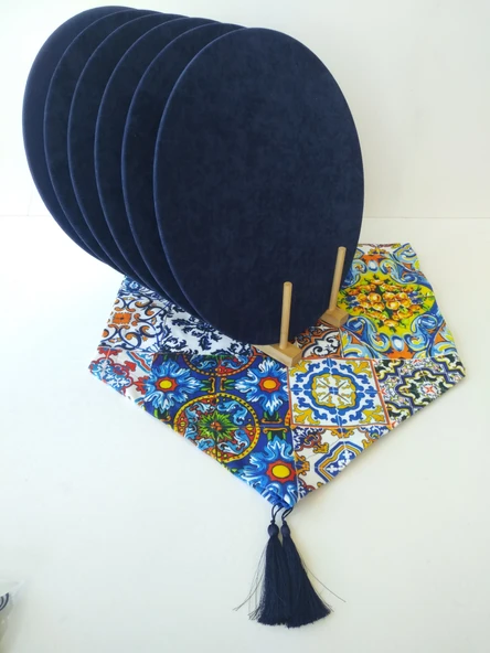 Ayşemce çini desenli runner, 6 lacivert renk supla - Resim 2