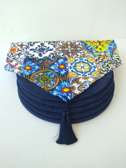 Ayşemce çini desenli runner, 6 lacivert renk supla - Resim 3