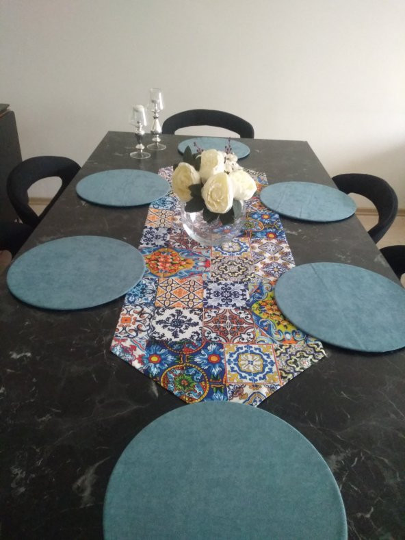 Ayşemce çini desenli runner, 6 açık mavi renk supla