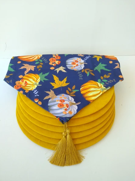 Ayşemce kabak desenli runner, 6 sarı renk supla - Resim 2