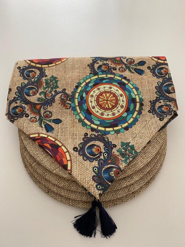 Ayşemce amerikan servis takım çuval "baskılı" etnik mandala desen runner 4 hazır baskı supla