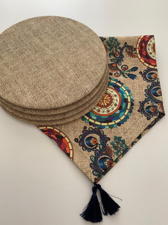 Ayşemce amerikan servis takım çuval "baskılı" etnik mandala desen runner 4 hazır baskı supla - 2