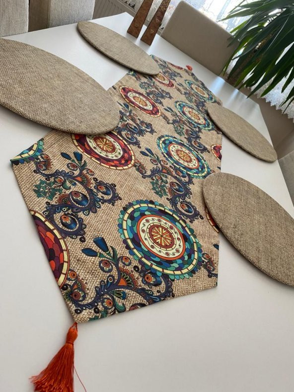 Ayşemce amerikan servis takım çuval "baskılı" etnik mandala desen runner 4 hazır baskı supla - 3