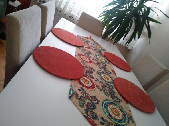 Ayşemce amerikan servis takım (çuval "baskılı" etnik mandala desen runner 4 kremit renk sup - 2