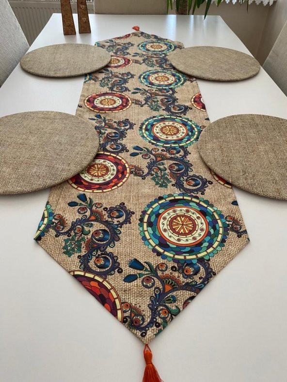 Ayşemce amerikan servis takım çuval "baskılı" etnik mandala desen runner 4 hazır baskı supla - 4