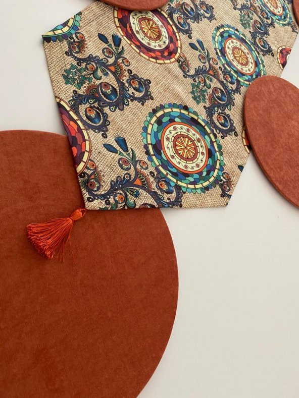 Ayşemce amerikan servis takım çuval zemin etnik mandala desenli runner ,6 kremit renk supla - 2