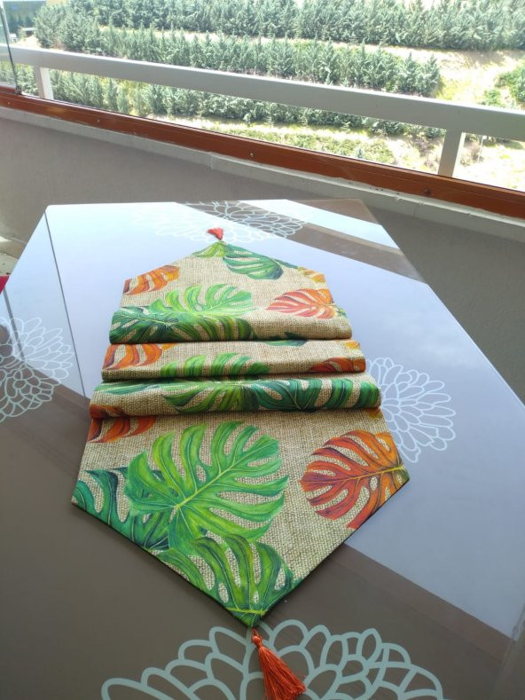 Ayşemce runner çuval desen baskılı taba ,yeşil renk deve tabanı desenli runner