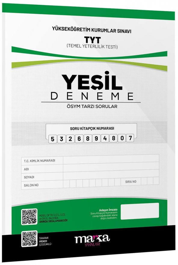Marka Yayınları TYT Yeni Nesil Yeşil Deneme Tamamı Video Çözümlü