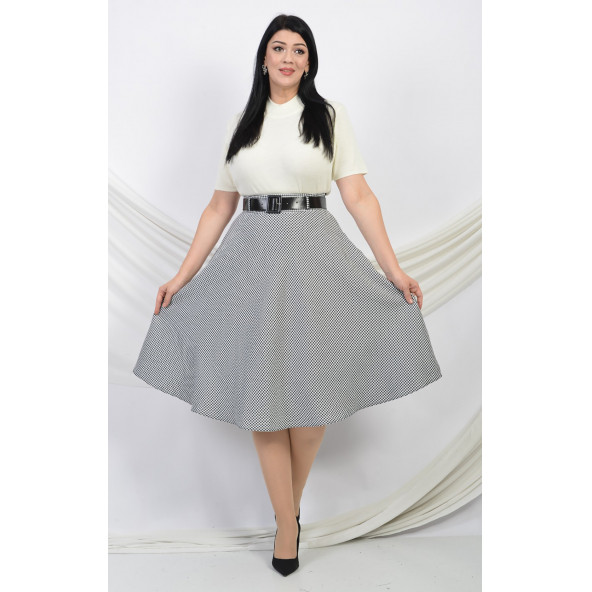 SORALLİNE KADIN KLOŞ ETEK 780 KAZAYAĞI DESEN SİYAH BEYAZ