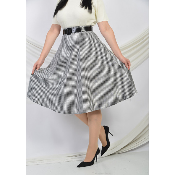 SORALLİNE KADIN KLOŞ ETEK 780 KAZAYAĞI DESEN SİYAH BEYAZ - 4