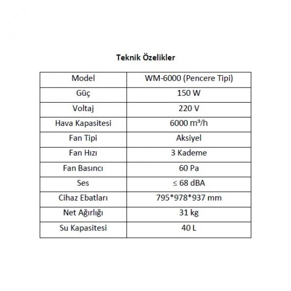Windmill WM-6000 Pencere Tipi Evaporatif Soğutucu Sulu Klima - 6