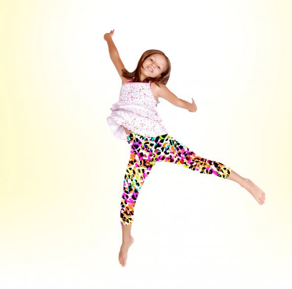 Kız Çocuk Çok Renkli Dijital Baskılı Fitness Disco Tayt