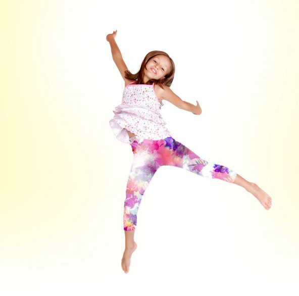 Kız Çocuk Çok Renkli Dijital Baskılı Fitness Disco Tayt