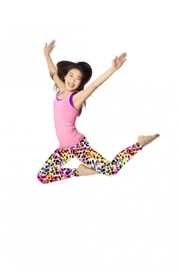 Kız Çocuk Çok Renkli Dijital Baskılı Fitness Disco Tayt - 3