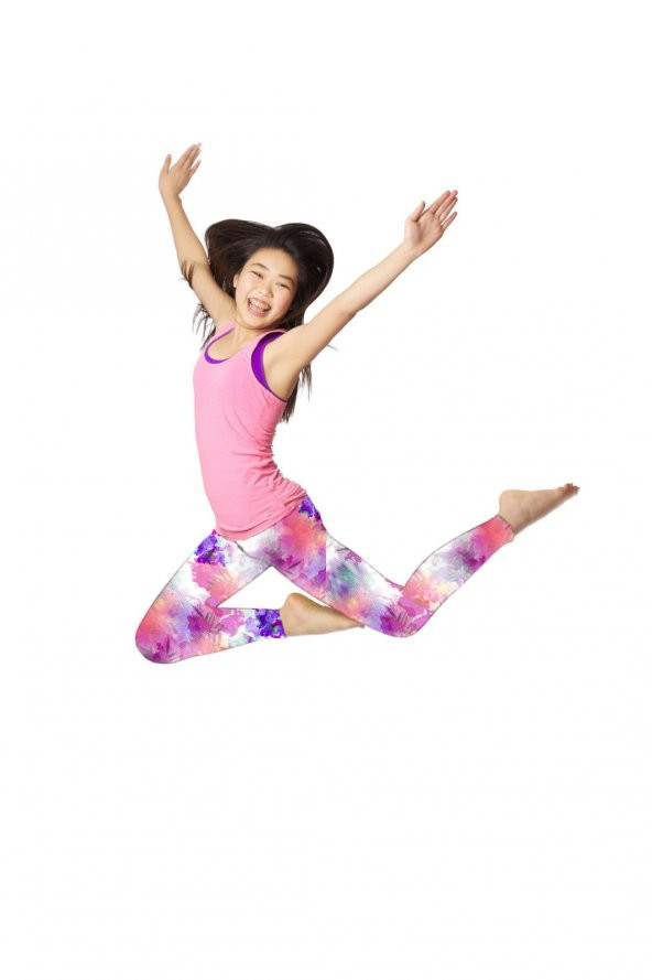 Kız Çocuk Çok Renkli Dijital Baskılı Fitness Disco Tayt - 3