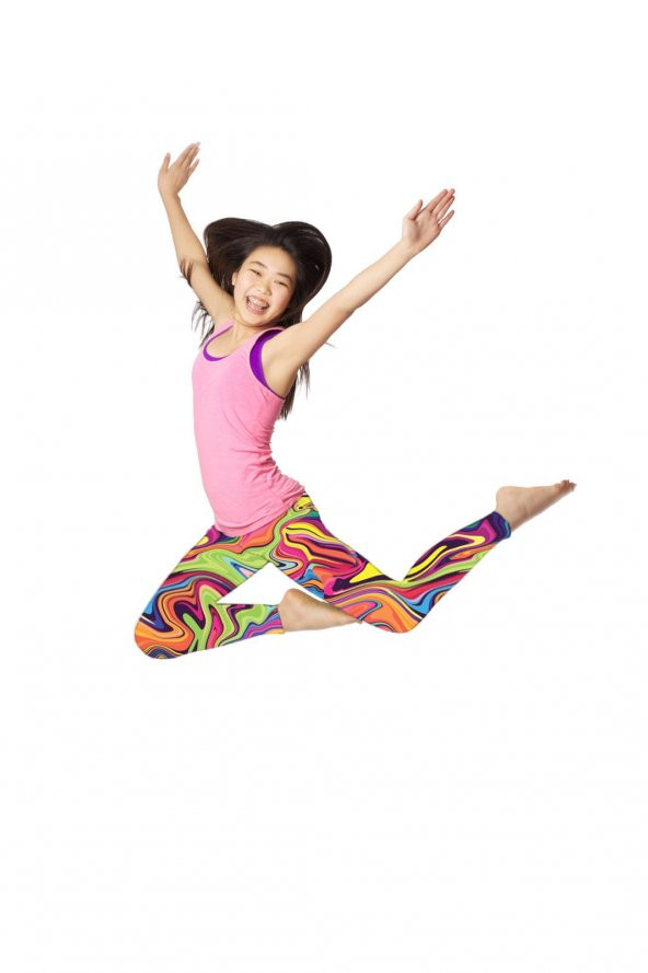 Kız Çocuk Çok Renkli Dijital Baskılı Fitness Disco Tayt - 3
