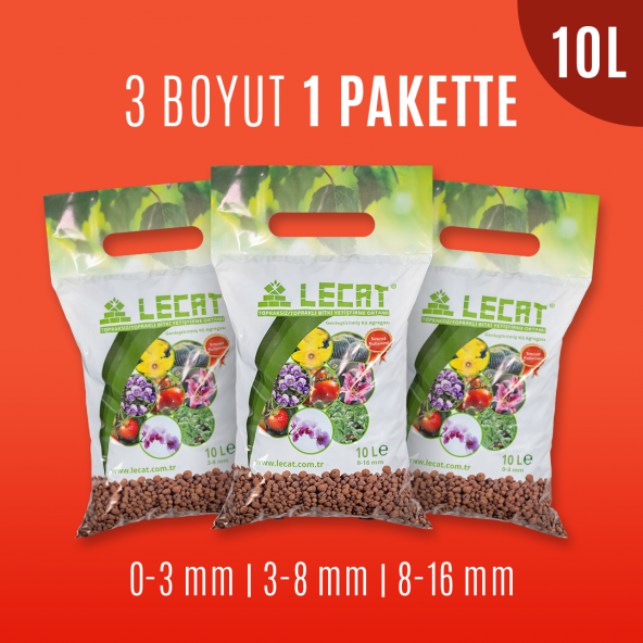 Kil Bilyesi Hidroponik Toprak Lecat Kil Bilyesi Hidroton Hidrokültür Toprağı 3 BOYUT 1 PAKETTE 10 LT