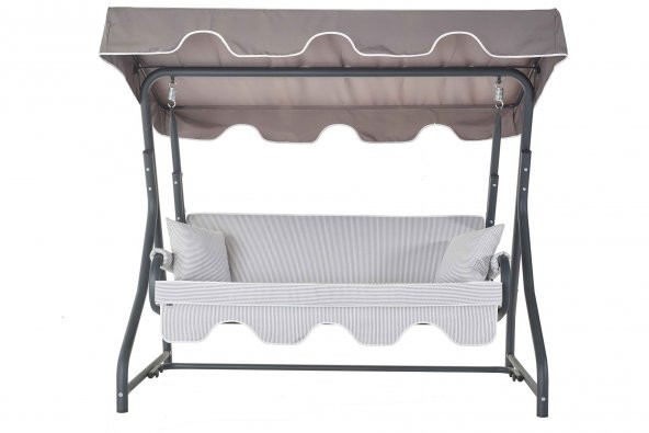 Ruta 3 Kişilik Sabit Bahçe Balkon Teras Salıncağı - Gri Çizgili ürün görseli 1