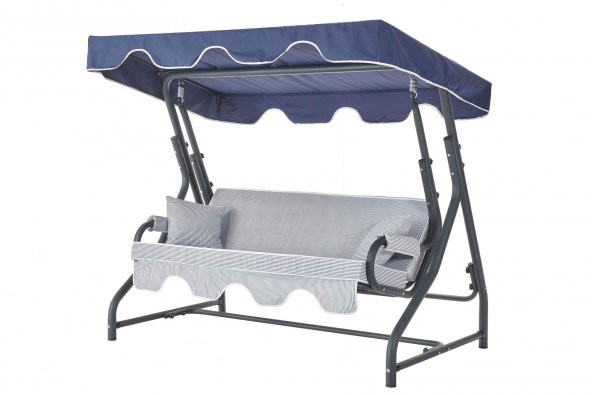Ruta 3 Kişilik Sabit Bahçe Balkon Teras Salıncağı - Lacivert Çizgili - 2