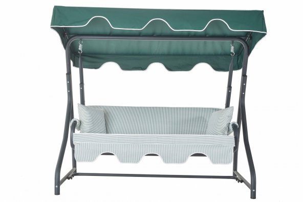 Ruta 3 Kişilik Sabit Bahçe Balkon Teras Salıncağı - Yeşil Çizgili - 2