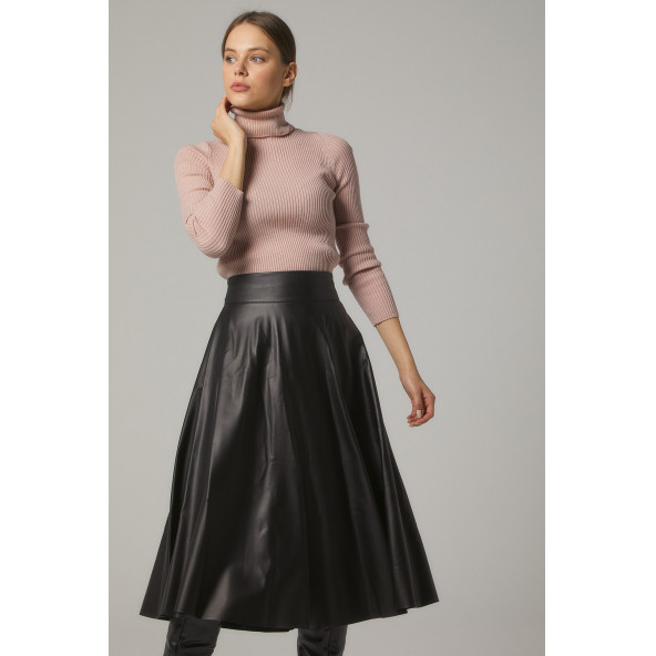 SORALLİNE KADIN SUNİ DERİ ETEK KLOŞ 783 SİYAH - 3