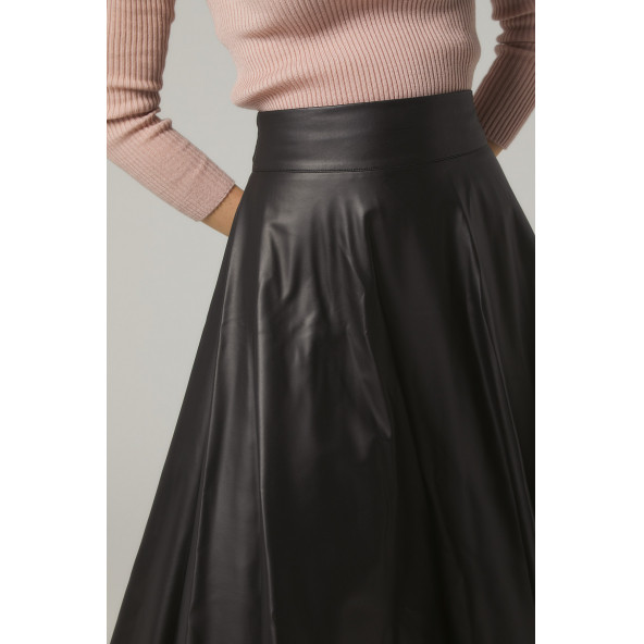 SORALLİNE KADIN SUNİ DERİ ETEK KLOŞ 783 SİYAH - 4