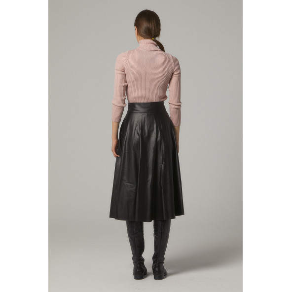 SORALLİNE KADIN SUNİ DERİ ETEK KLOŞ 783 SİYAH - 5