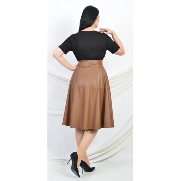 SORALLİNE KADIN SUNİ SIVAMA DERİ ETEK 783 TABA - 5