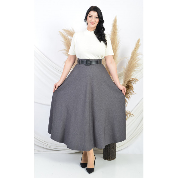 SORALLİNE KADIN KLOŞ ETEK KAŞMİR KUMAŞ KIŞLIK 779 GRİ