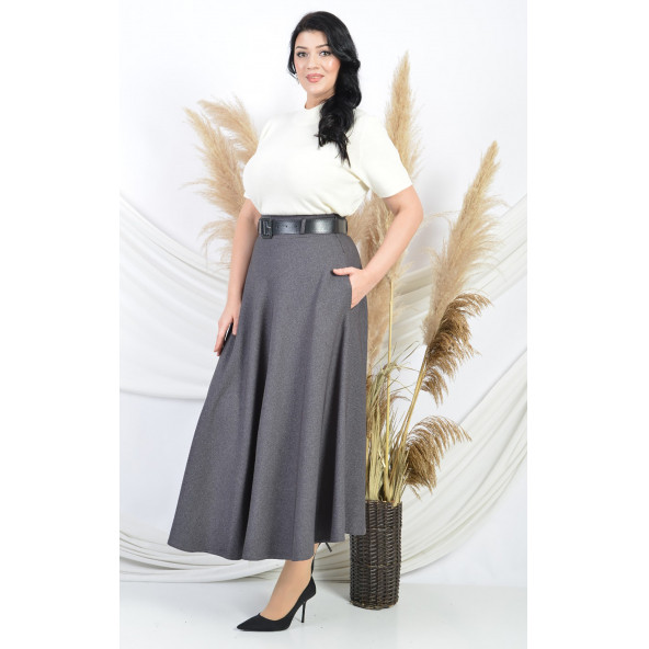 SORALLİNE KADIN KLOŞ ETEK KAŞMİR KUMAŞ KIŞLIK 779 GRİ - 2